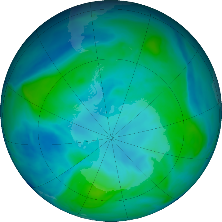 Antarctic ozone map for 14 February 2019